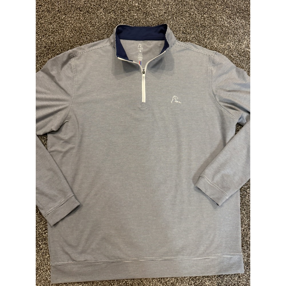 Rhoback Mens QZ0016 Performance 1/4 Zip Pullover Navy White Stripe Large